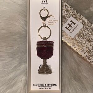 Haute Hippie Red and Gold Beaded Wine 🍷 Glass Keychain NIB